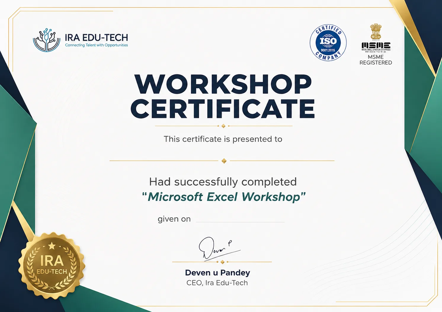 Workshop Certificate sample