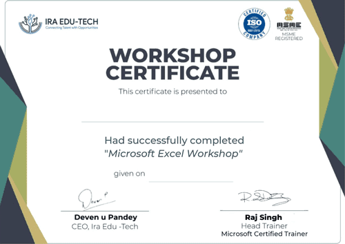 MS Excel Workshop Certificate of Completion